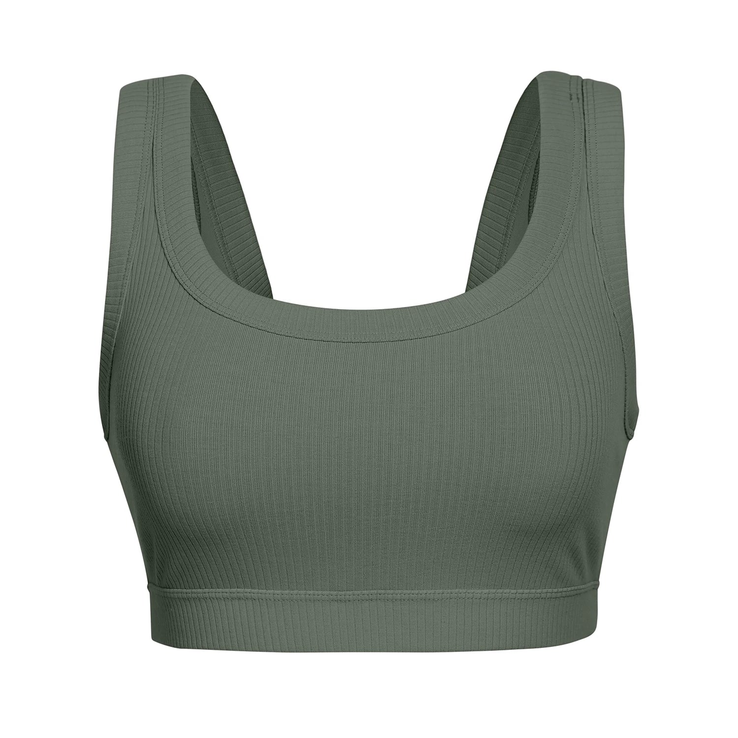 CRZ YOGA Ribbed Sports Bras for Women - U Back Wireless Medium Impact Sports Bra Padded Yoga Workout Bra