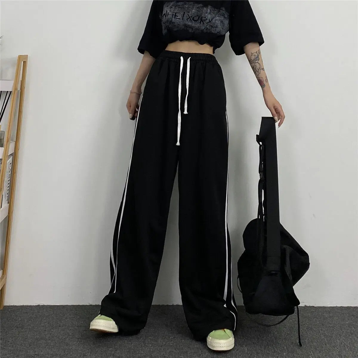 Spring Summer New Sports Pants Female Students Korean Edition Loose Casual Pants Versatile Trendy Straight Leg Wide Leg Pants