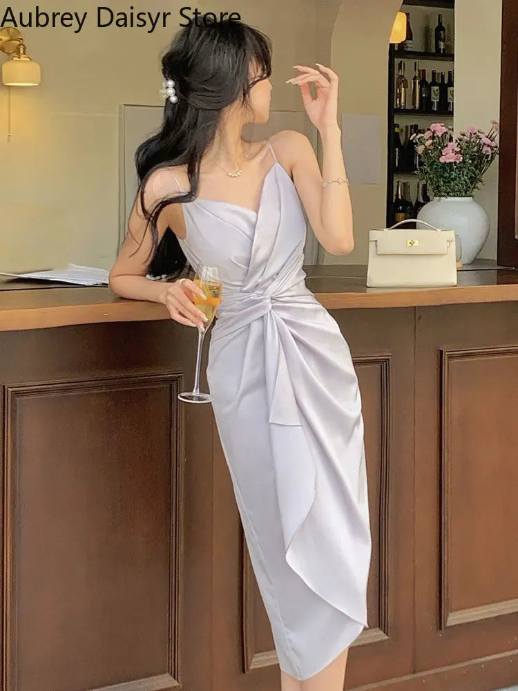 Sexy Summer Sleeveless Midi Dress Women Elegant Irregular Formal Occasion Dresses Casual Beach Evening Promparty Dress 2023 New