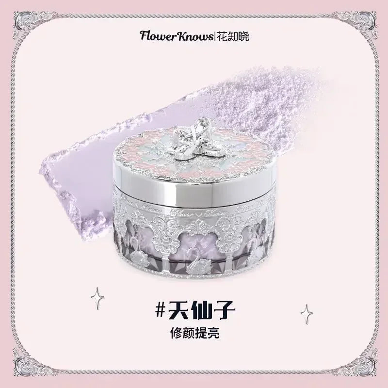 Flower Knows Swan Ballet Loose Powder Oil Control Long Lasting Fixing Matte Waterproof Sweatproof Fine Face Luxury Makeup