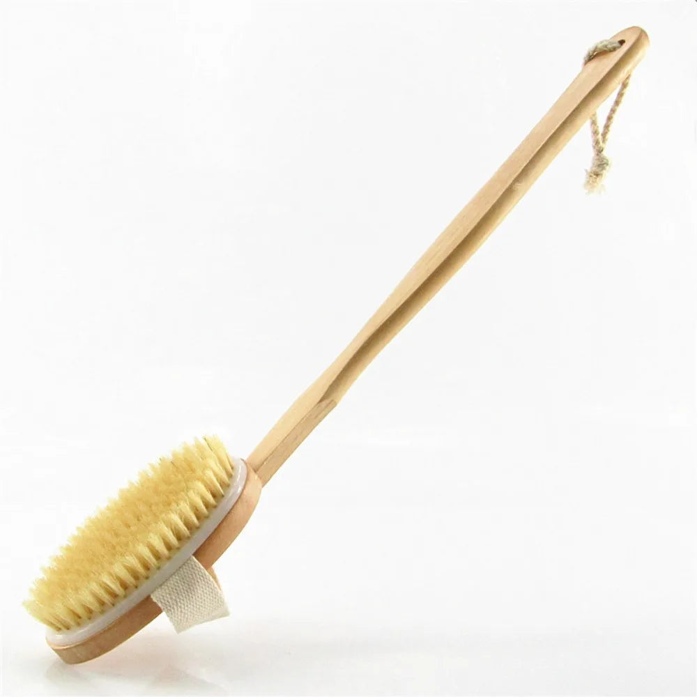 1Pc Wooden Detachable Long Handle Shower Body Brush Bathroom Wash Brush Bathing Massage Back Body Exfoliating Brush Bath Tools