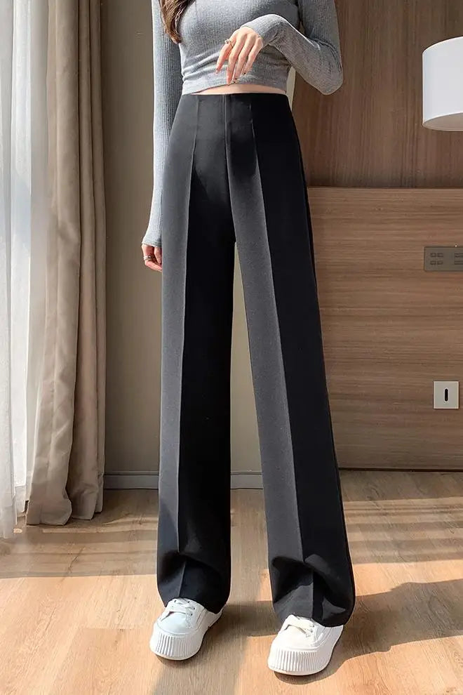 Jielur White Pleated Slim Fashion Full Length Women Wide Leg Pants Autumn Simple Casual High Waist 3-colors Female Suit Pants