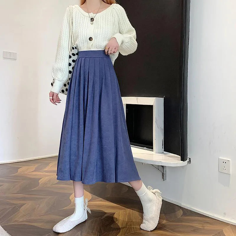 Lucyever Vintage Brown High Waist Pleated Skirt Women Korean Fashion College Style Long Skirt Ladies Autumn Casual A line Skirts