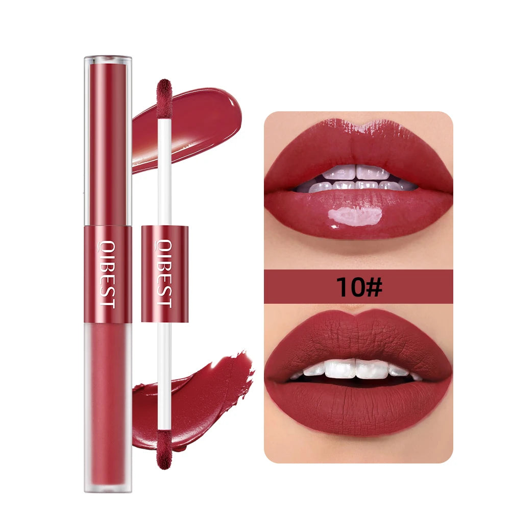 2 In 1 Stick High-quality Lip Makeup Matte Waterproof Long Lasting Permanent Lipstick Lipstick Double End Mirror Lip Glaze Tint