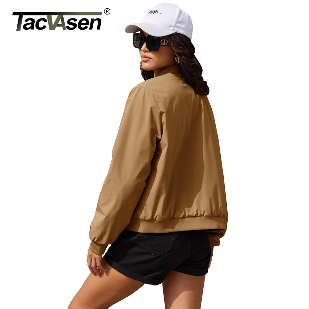 TACVASEN Womens Quilted Bomber Jackets Padded Classic Retro Pilot Jackets Winter Warm Coat Full Zip Up Pockets Casual Outwear