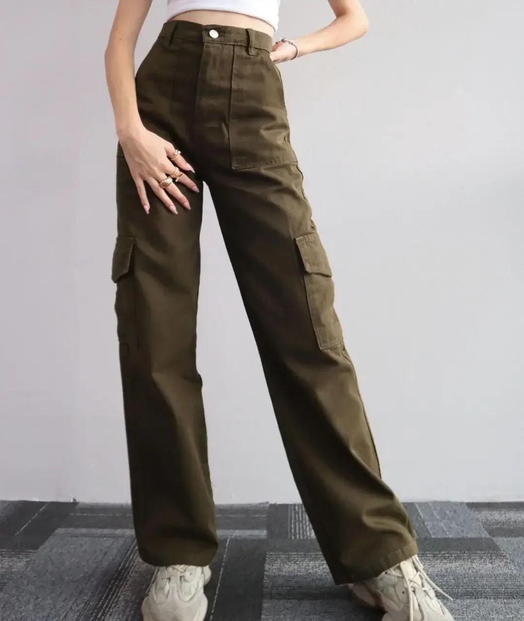 Women Pants Wide Leg Pants Zipper Fly Slim Fit Flat High Streetwear Pockets Mid Waist Autumn 2024 Ankle Length Solid Color