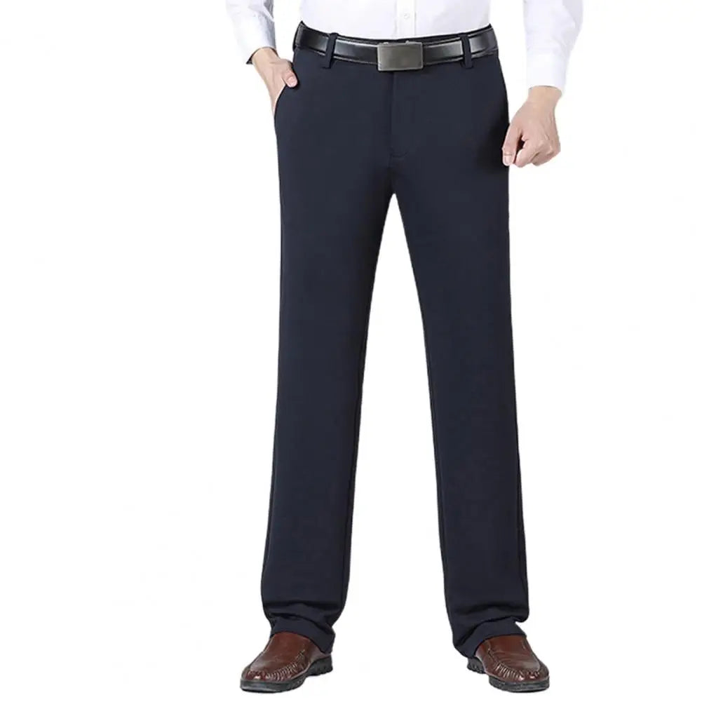 Men Business Pants Comfy Suit Pants Spring Autumn Solid Color Stretchy Blazer Pants Mid Waist Straight Loose Trousers Work Pants