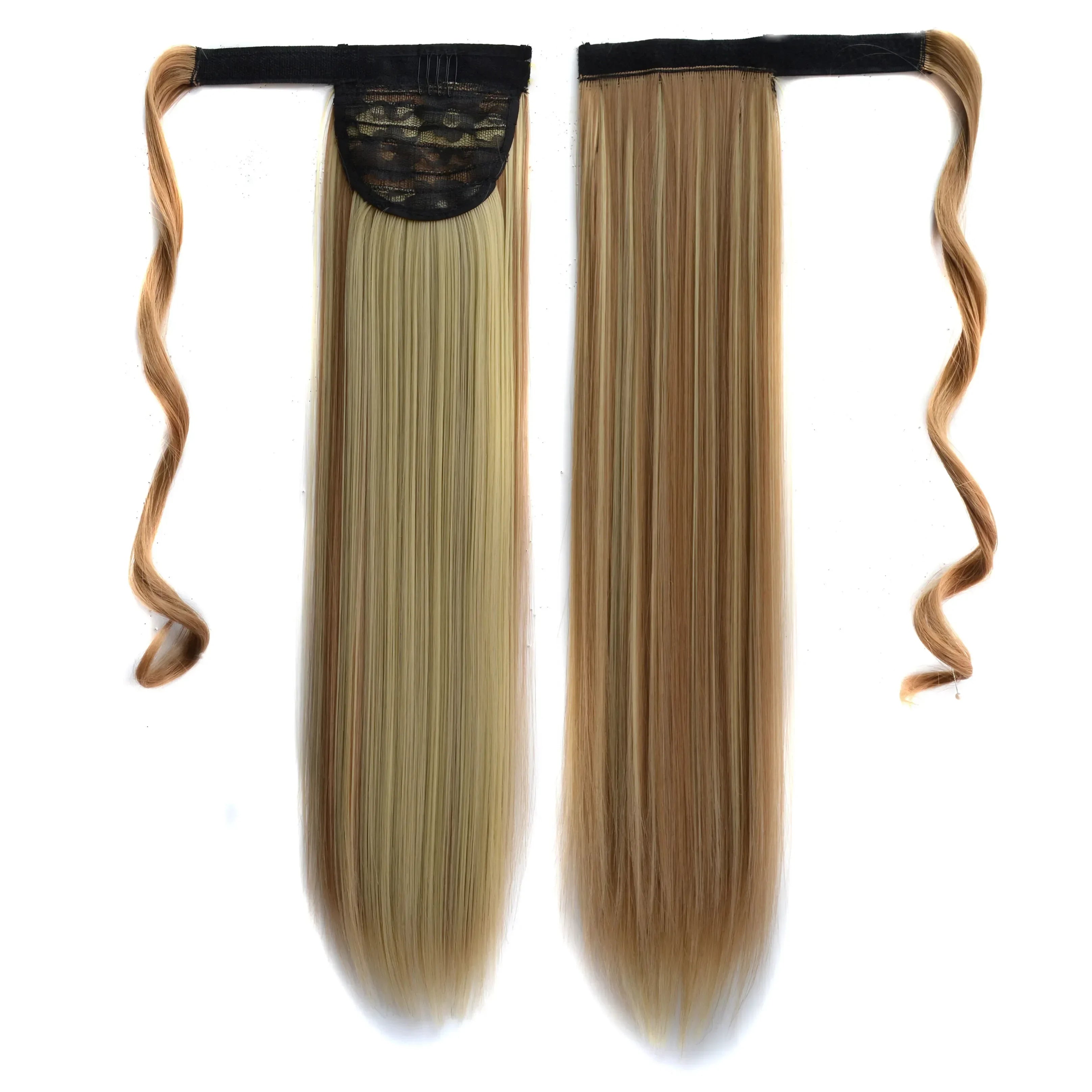 Long Straight Clip in Ponytail Extensions for Women Natural Synthetic Wrap Around Ponytail False Hair Black Straight Horse Tail