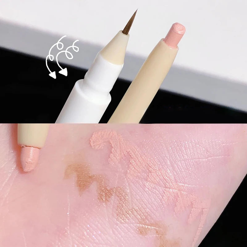 Double Ended Lying Silkworm Pencil Highlighter Makeup Pen Under Eye Highlighter Enlarge Eyes Makeup Stick Slim & Soft Tip