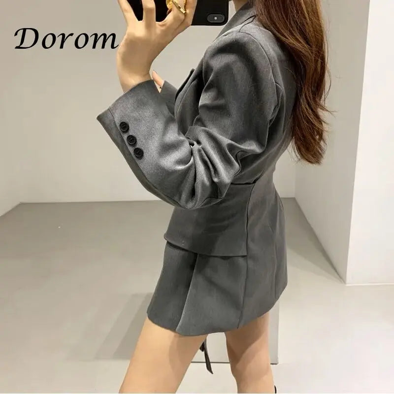 Fashion Design Lace-up Blazer For Women Spring Korean Style Turn-down Collar Long Sleeve Irregular Suit Jacket Female Loose Coat