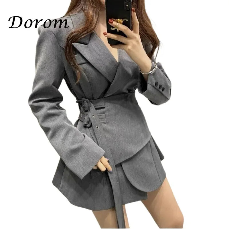 Fashion Design Lace-up Blazer For Women Spring Korean Style Turn-down Collar Long Sleeve Irregular Suit Jacket Female Loose Coat