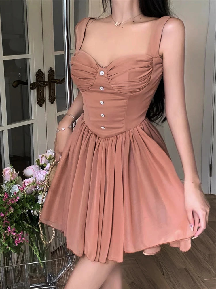 women elegant party A-line dress with suspender straps sleeveless high waist slimming and fluffy dress formal occasion dresses