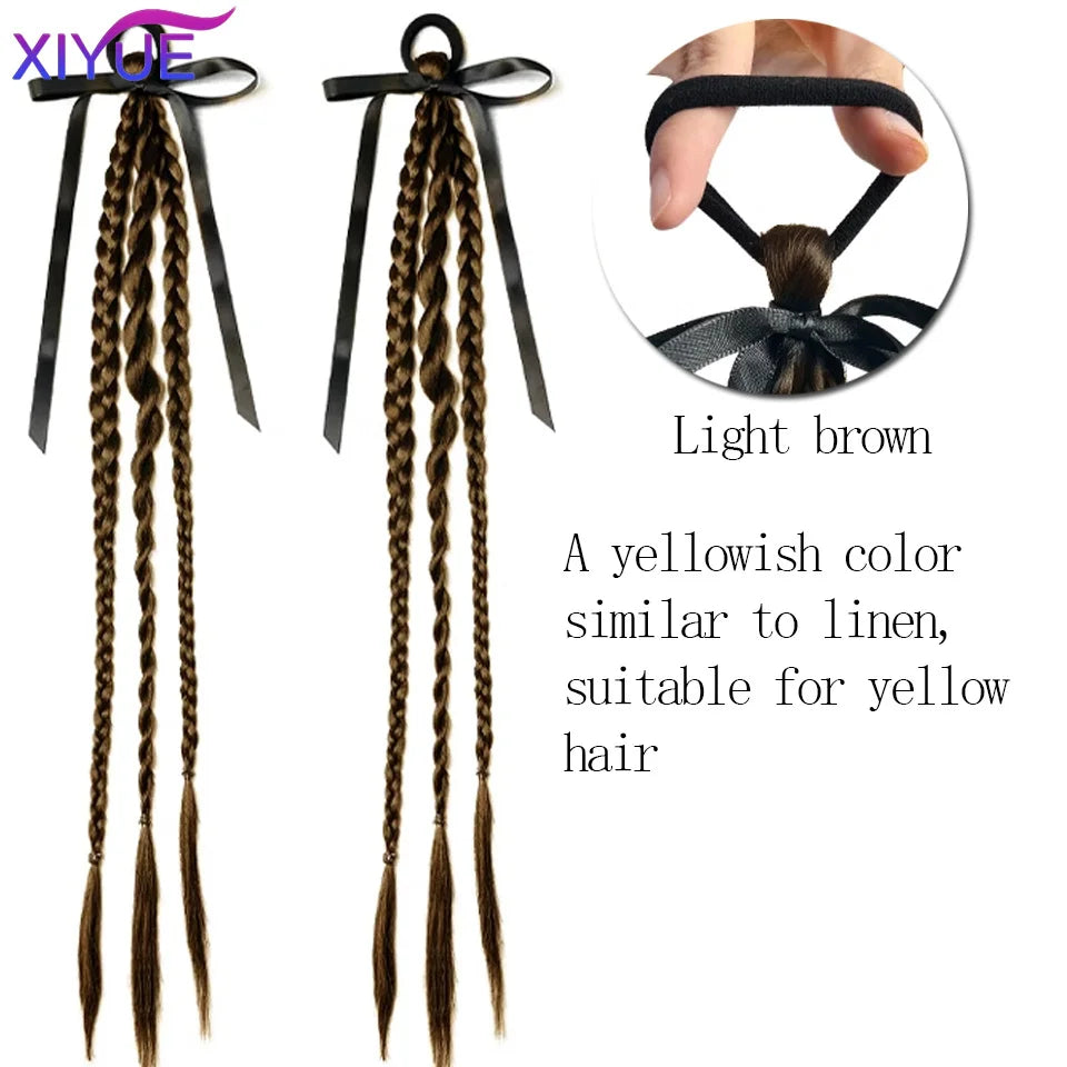 XIYUE  Synthetic Braided Twist Braids ponytail Hair Extension Black Natural Wig Long Ponytail Hair Band Rubber Band Women's Wig