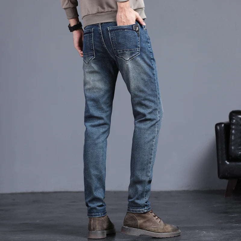 2024 Brand Clothing Biker Jeans Men Streetwear Long Slim Denim Pant Skinny Mid Waist Slight Elastic Cotton Trousers Male 27-36