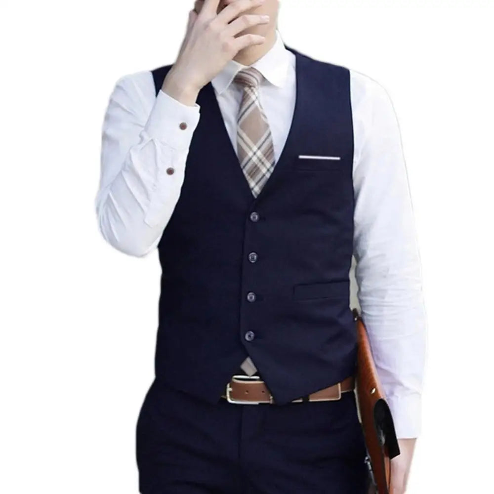 Classic Men Suit Vest 4 Buttons V-Neck Solid Color Business Vest Men Slim Fit Working Waistcoat Spring Summer Blazer Suit Vest