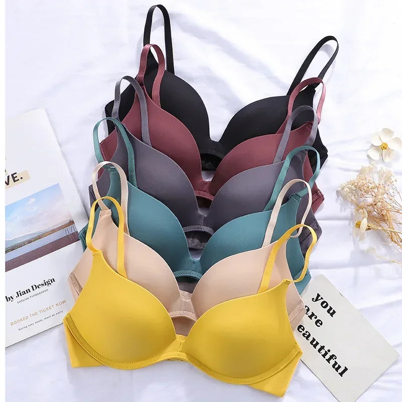 Women No Wire Push Up Seamless Bra Underwear Girls Students Breathable Thin Solid Bras Female's Bra Breathable Gathered