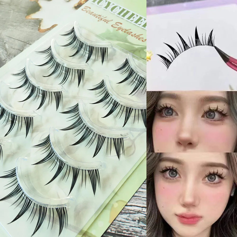 5 Pairs Natural Long Cat Eye False Eyelashes Cosplay Makeup Cross Strip Eye Lashes Handmade Manga Lashes Extension