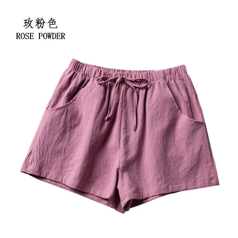 Cotton Linen Shorts Women's Sports Shorts Summer Solid High Waist Black Shorts Women Fashion Plus Size Casual Basic Short Pants