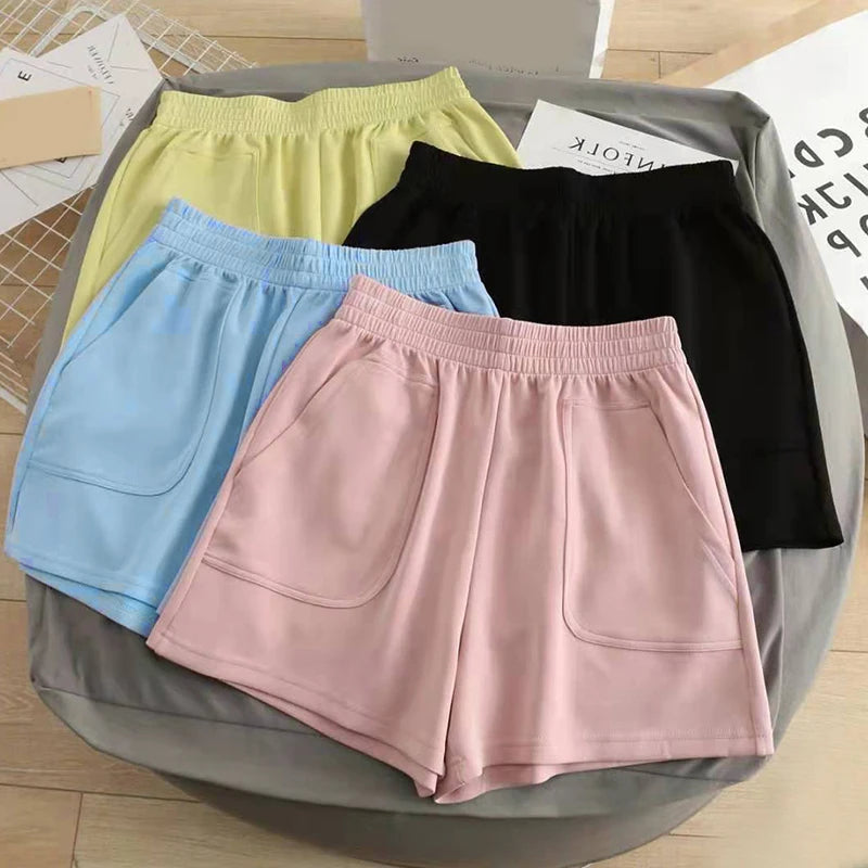 Fashion Summer Casual Shorts For Girls Candy Color High Waist Gym Shorts Loose Cotton Yoga Short Pants Female Hot Streetwear