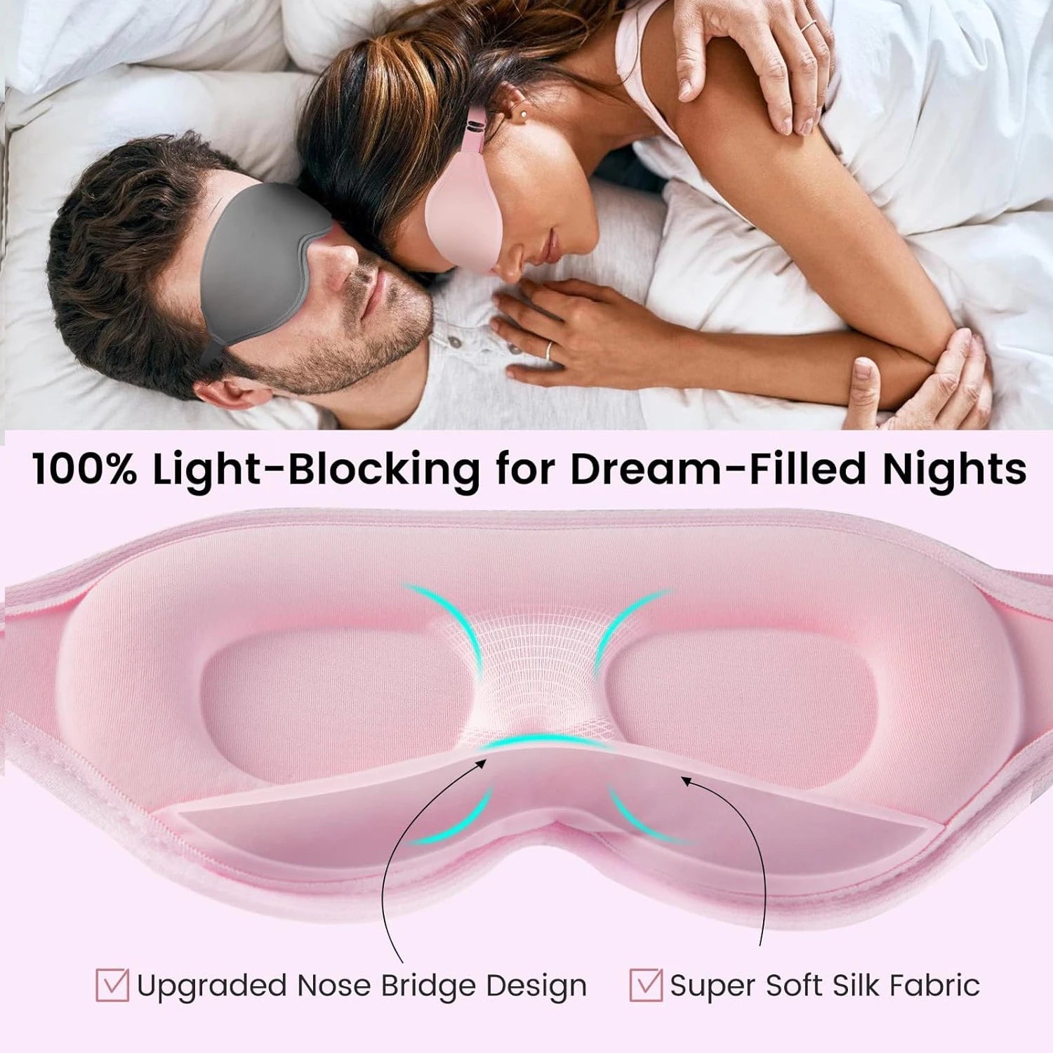 Eye Mask for Sleeping 3D Contoured 100% Light Blocking Zero Eye Pressure Night Blindfold Soft Senseless Sponge Eye Cover