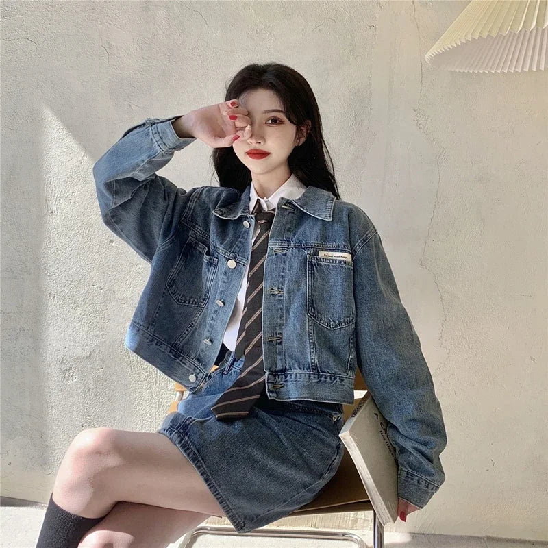 Women's Falls Clothing Matching Sets Lady Fashion Slim Denim Jackets Mini Skirts 1 or Two Piece Suits Short Coats Skirt Outfits