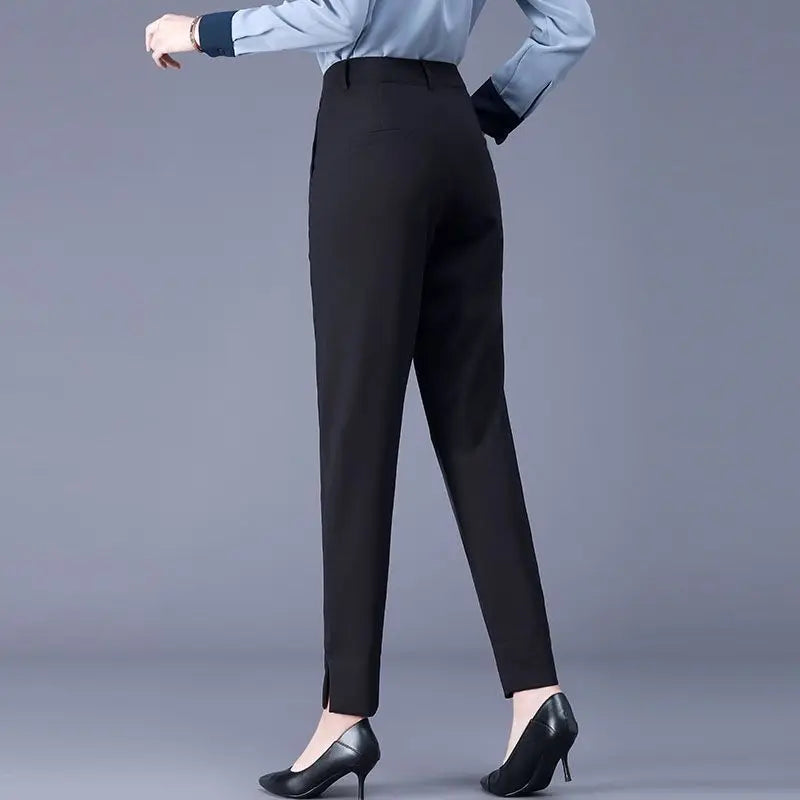 Women Monochromatic Ninth Pants Temperament Casual Straight Pants Korean Fashion Office Lady Simplicity New Style Autumn Clothes