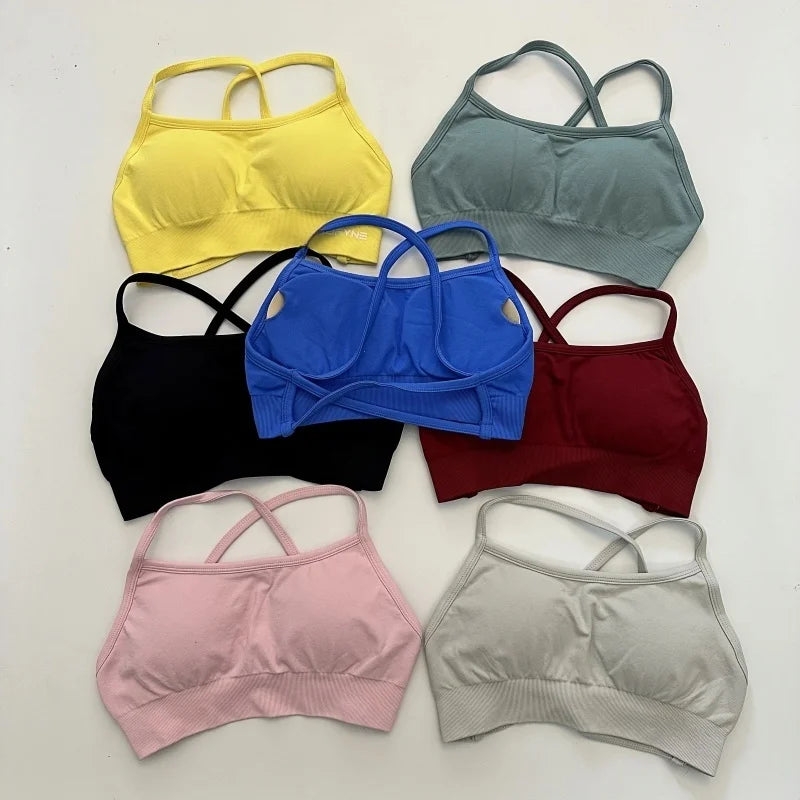 Dynamic Backless Sports Bra for Women Seamless Yoga Top Bra Medium Support Padded Gym Crop Top Stretchy Fitness Sports Top