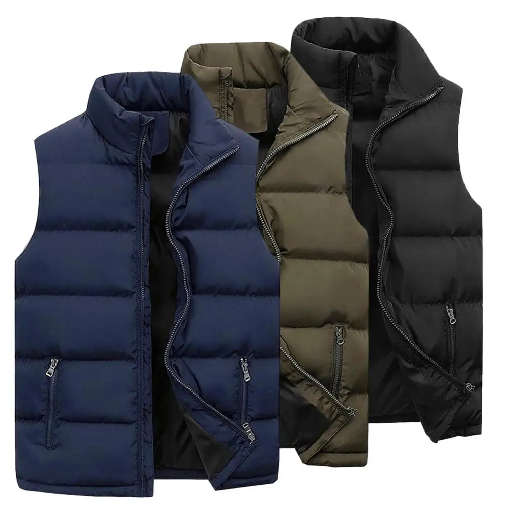 Stylish Sleeveless Coat Cotton Padded Washable Pure Color Pockets Waistcoat  Male Men Vest Jacket Streetwear