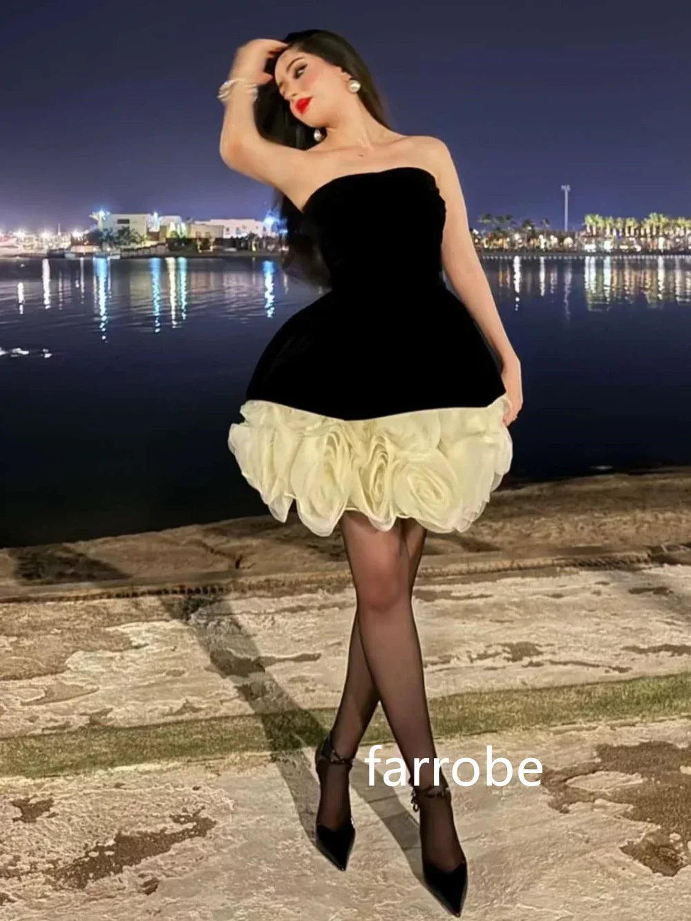 Customized High Quality Jersey Pleat Flower A-line Strapless Short Dresses Cocktail Dresses Classic Exquisite Modern Style Pastr