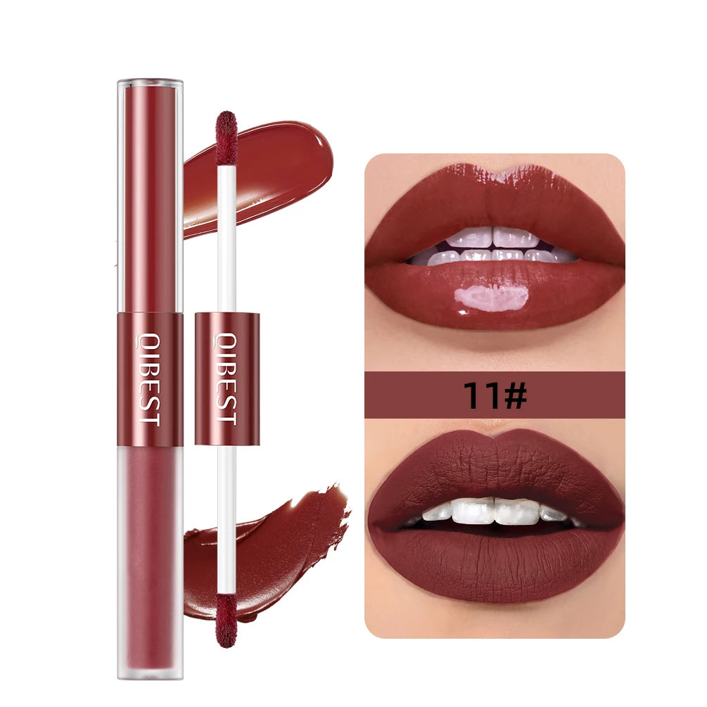 2 In 1 Stick High-quality Lip Makeup Matte Waterproof Long Lasting Permanent Lipstick Lipstick Double End Mirror Lip Glaze Tint