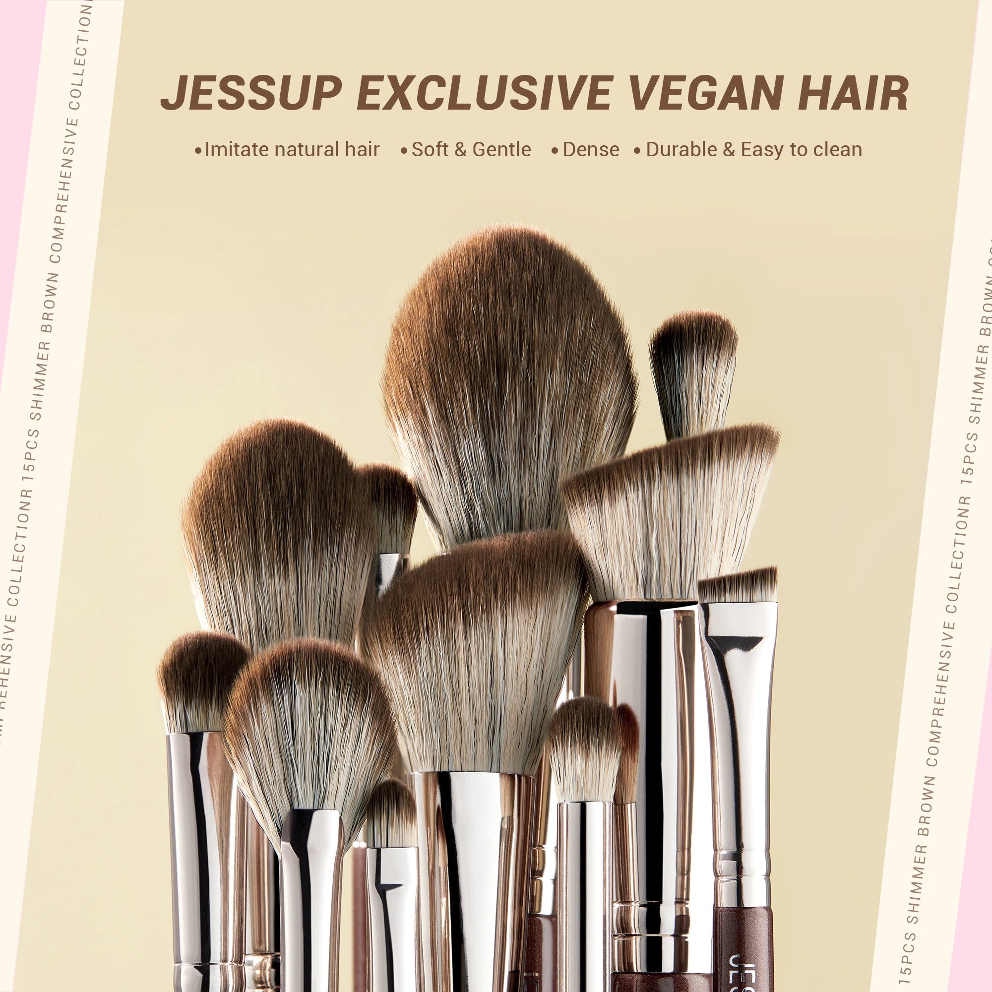 Jessup Makeup Brushes set 15pcs Brown Make up Brushes Vegan Foundation Blender Concealer Powder Eyeshadow Highlighter Brush,T498