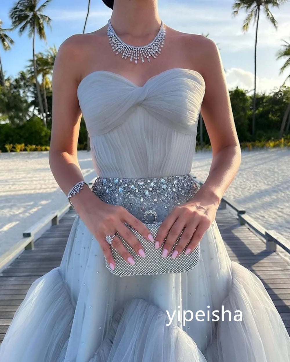 Customized High Quality Tulle Pleat A-line Sweetheart Long Dresses Prom Dresses Classic Exquisite Modern Style Pastrol Unisex Ca