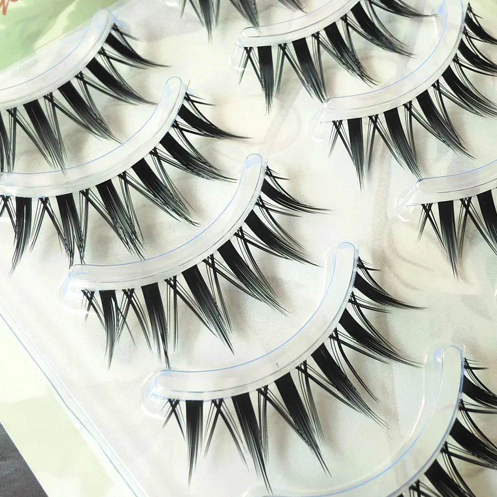 5 Pairs Natural Long Cat Eye False Eyelashes Cosplay Makeup Cross Strip Eye Lashes Handmade Manga Lashes Extension