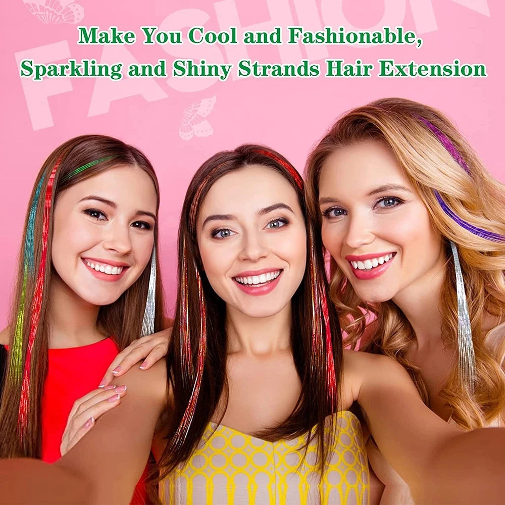 Sparkle Shiny Hair Tinsel Rainbow Silk Hair Extensions Dazzles Women Hippie for Braiding Headdress Long 120cm 150 Strands/bag