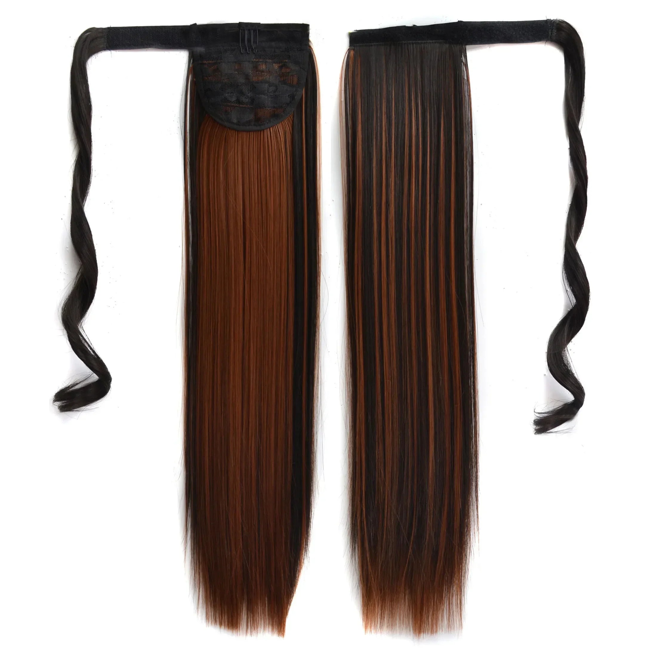 Long Straight Clip in Ponytail Extensions for Women Natural Synthetic Wrap Around Ponytail False Hair Black Straight Horse Tail