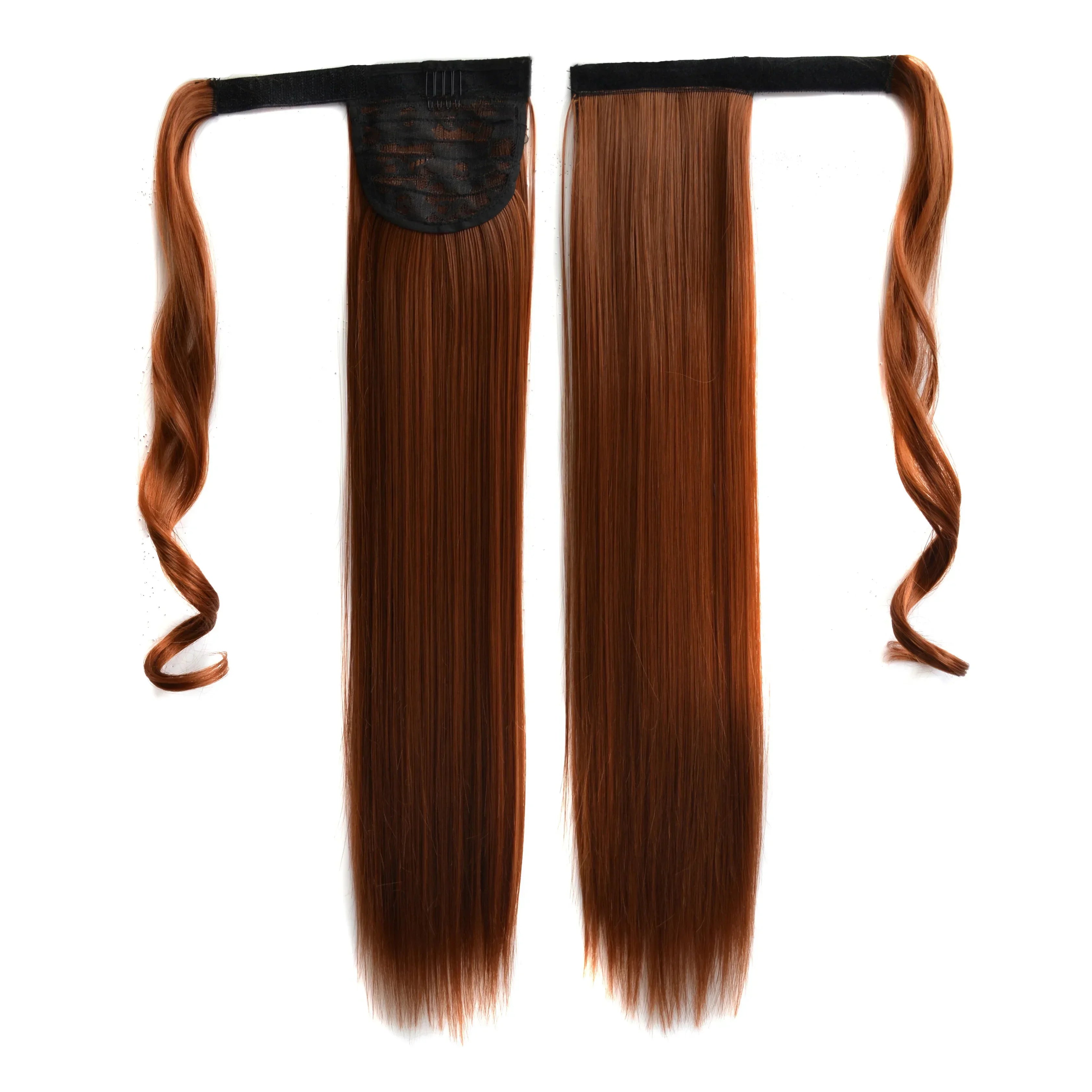 Long Straight Clip in Ponytail Extensions for Women Natural Synthetic Wrap Around Ponytail False Hair Black Straight Horse Tail