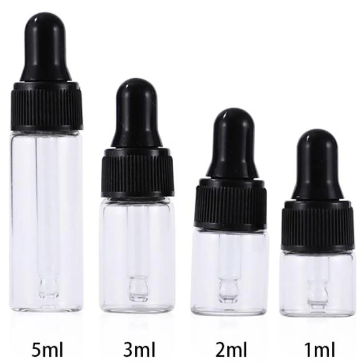 10X 1ml 2ml 3ml 5ml MIX 10 Colors Glass Dropper Bottle Refillable Portable Essential Oils Sample Vials Perfume Pipette Bottles