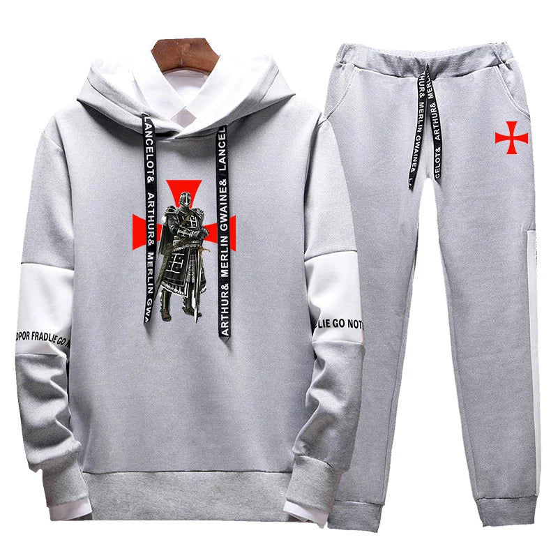 Tessffel Knights Templar 2024 New Men Spring Autumn Slim Fit Fashion Streetwear Suits Jacket And Lace-up Trousers Pants Set