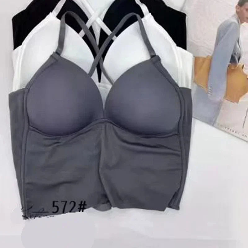 2024 Invisible Bra with Bare Open Back Sexy Women U Underwear Small Chest Pudh Up Gathered Lingerie Thin Vest Seamless Backless