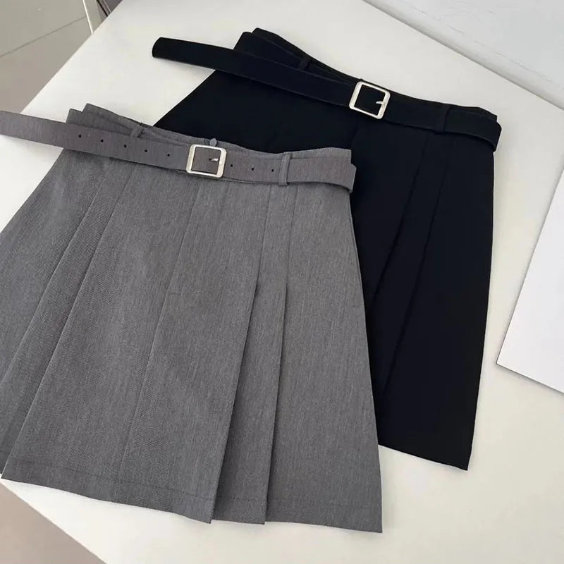 Lucyever Preppy Style A-Line Skirt for Women Summer New High Waist Black Gray Pleated Skirts Female Casual Student Mini Skirts