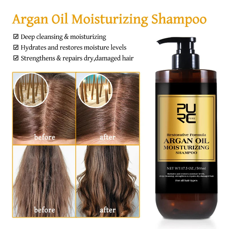 PURC Organic Sulfate Free Morocco Hair Shampoo Repair Damaged Frizz Argan Oil Conditioner Brazilian Treatment Hair Care Products