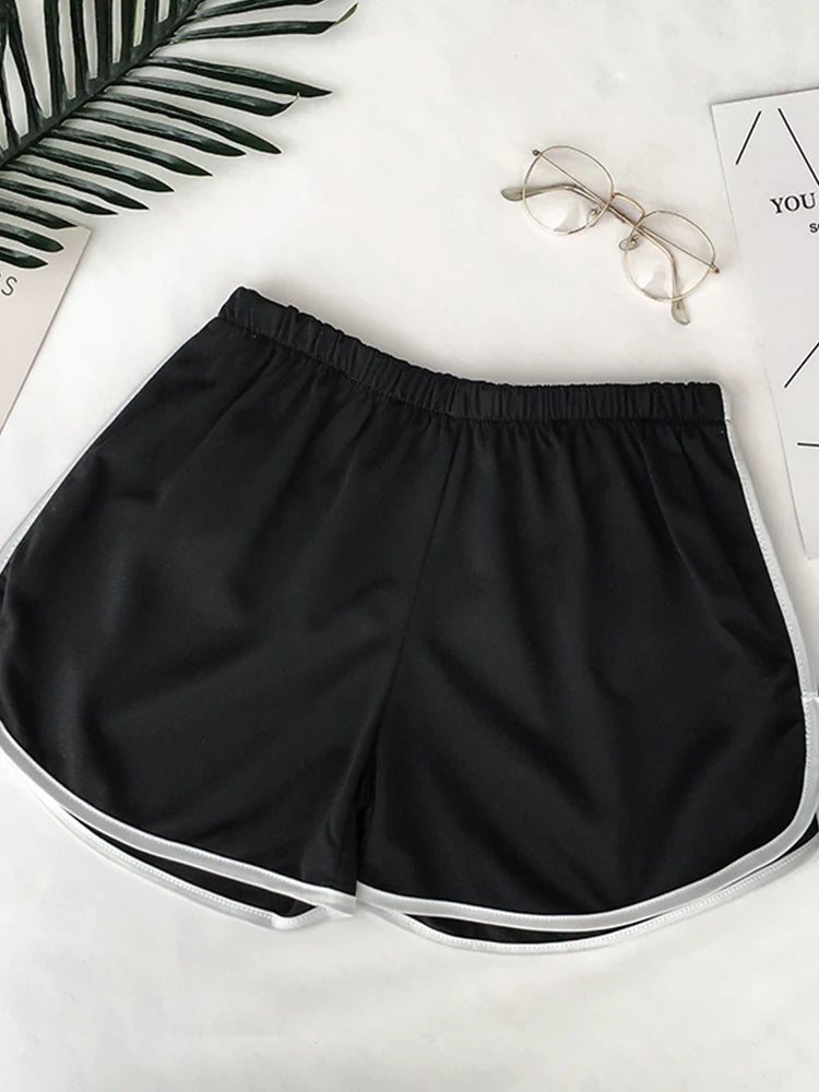 Striped Sports Shorts for Women, Simple Loose Shorts, Casual Slimming Short for Ladies, High Waisted, Monochrome, Summer Fashion