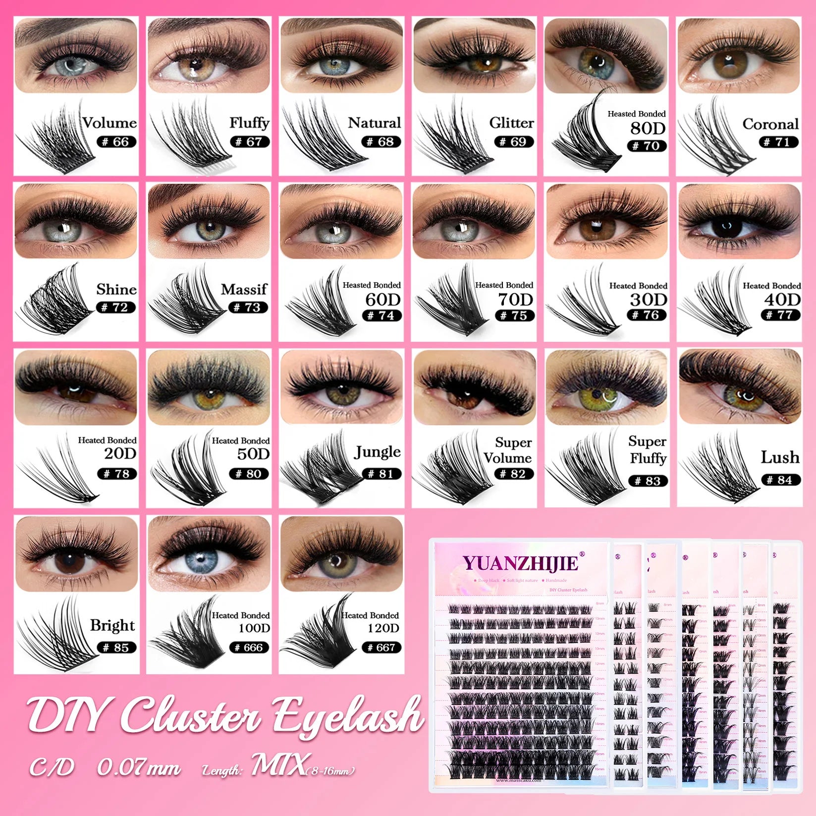 12Lines YUANZHIJIE Segmented Faux Individual Eyelashes Kit lash Strip Easy to Makeup at Home High-end Quality Lashes Extension