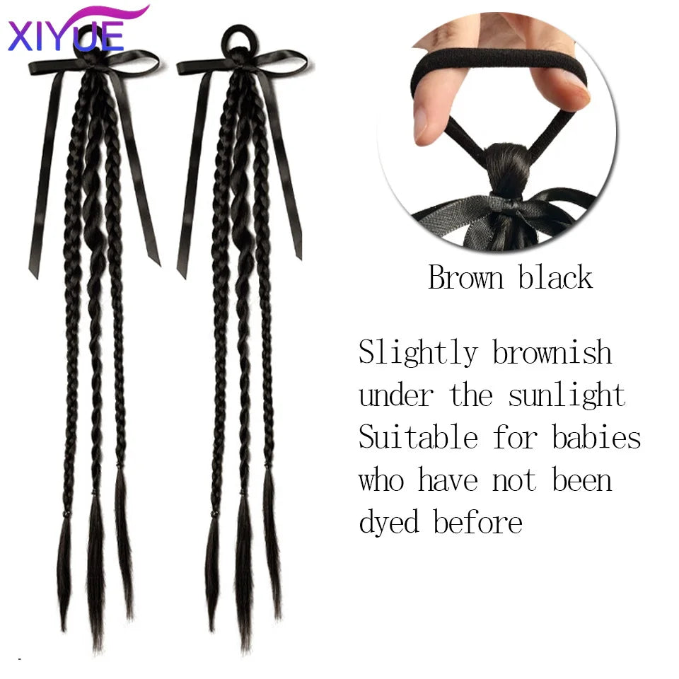 XIYUE  Synthetic Braided Twist Braids ponytail Hair Extension Black Natural Wig Long Ponytail Hair Band Rubber Band Women's Wig