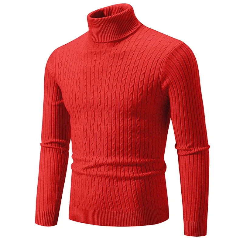 Men's High Neck Sweater Solid Color Pullover Knitted Warm Casual Turtleneck  Mens  Knitted Sweater