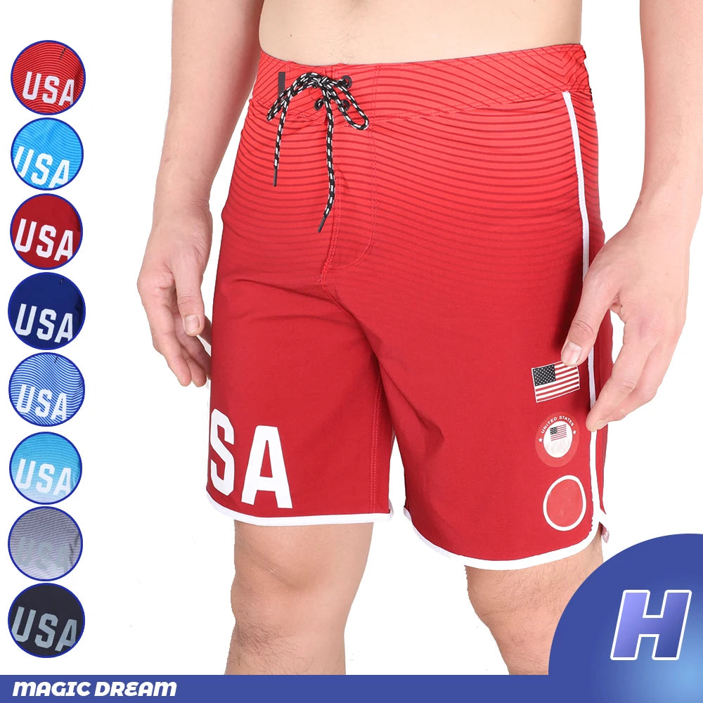 Summer New Fashion Brand USA Men Beach Shorts Bermuda USA Board Shorts Waterproof Quick Dry Casual Diving Surfwear Swimwear