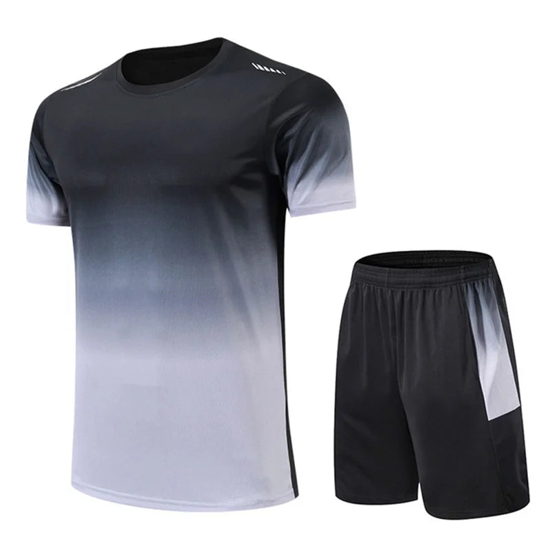 New Summer Sportswear Men Gradient Printed Badminton Set Outdoor Running T-shirt and Shorts Comfortable and Breathable Clothing