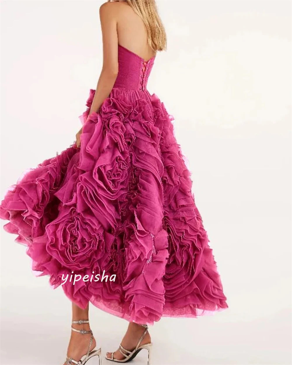 Customized Jiayigong  Jersey Flower Clubbing A-line Strapless Bespoke Occasion Gown Midi Dresses