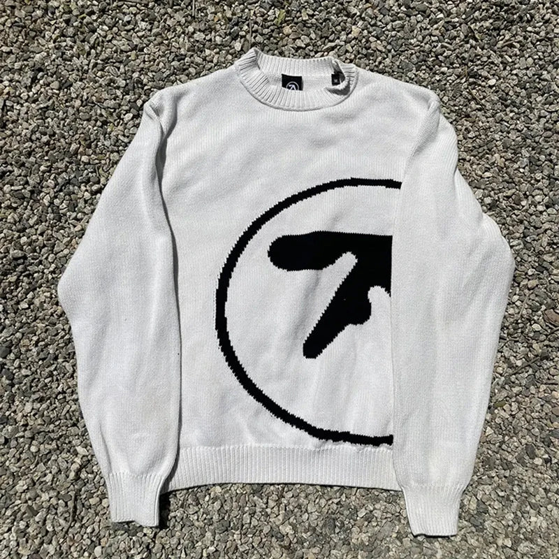 Men's Sweater Aphex Twin Knit Winter Oversized Vintage Long Sleeve Tops Jumper Pullover Y2k Streetwear Graphic Fashion Clothing