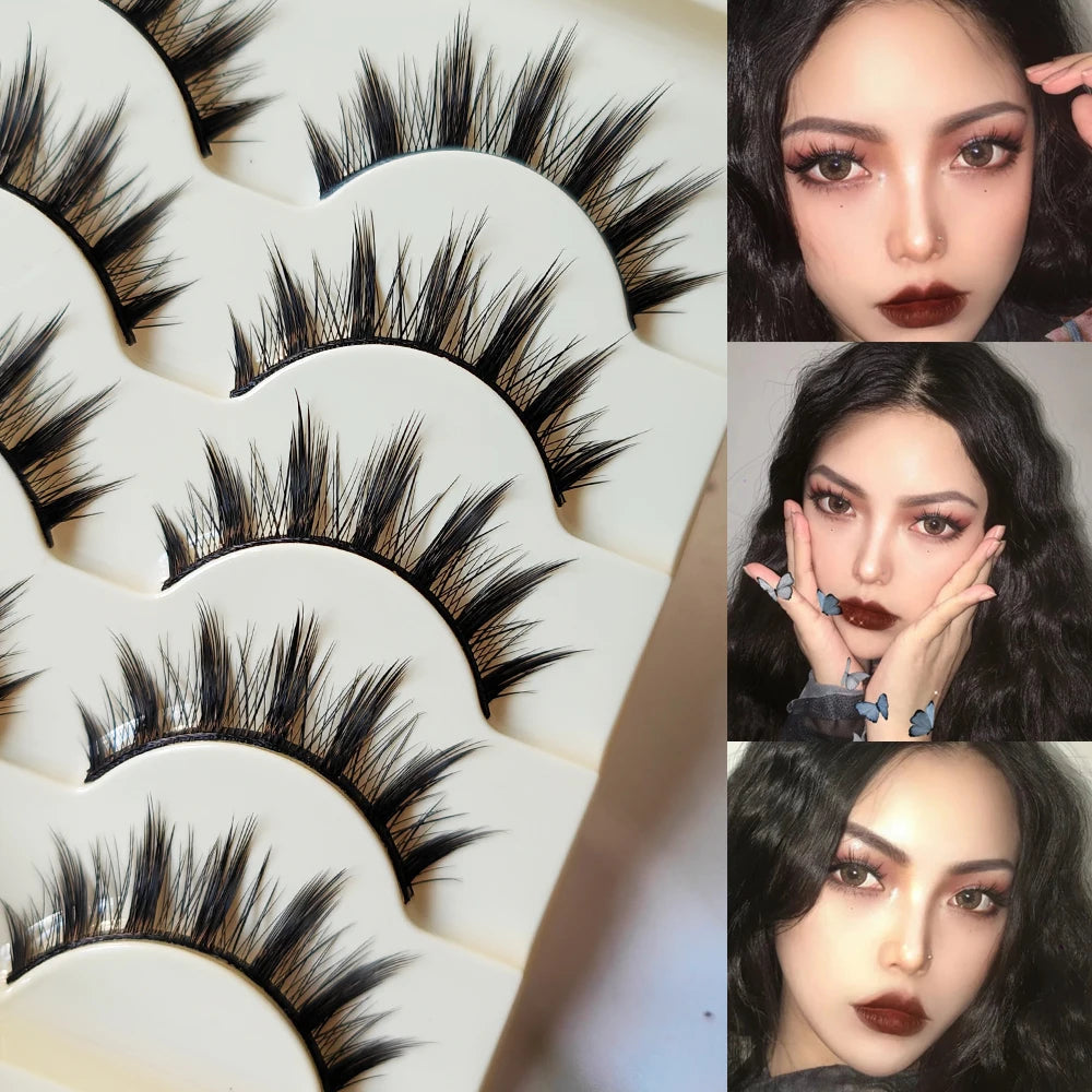 5 Pairs Natural Long Cat Eye False Eyelashes Cosplay Makeup Cross Strip Eye Lashes Handmade Manga Lashes Extension